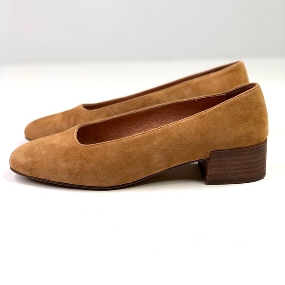 Madewell The Sophie pump tan camel suede stacked heel squared toe classic 8 - Picture 4 of 10